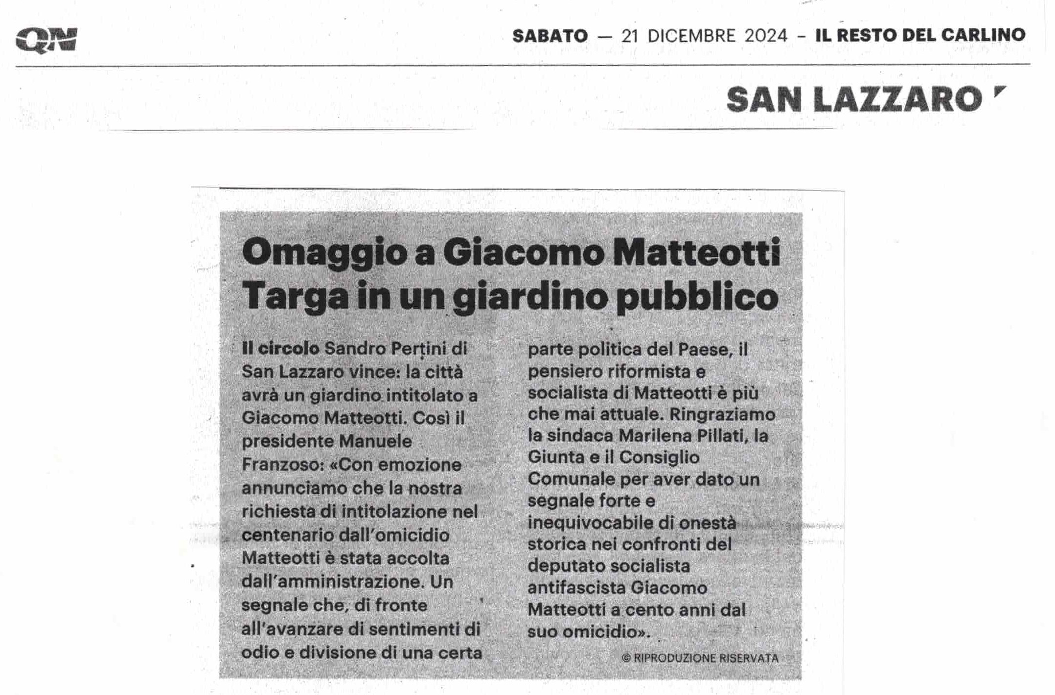 CSP Resto del Carlino. Omaggio a G.Matteotti.21 dicembre 2024. 1